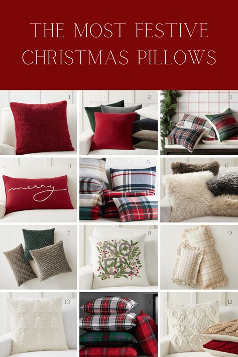 The best festive Christmas pillows & throw blankets to cozy up with this holiday season. Christmas Pillows Couch, Christmas Pillow Arrangement On Couch, Holiday Throw Pillows Living Rooms, Holiday Throw Pillows, Christmas Couch Decor Throw Pillows, Christmas Pillows On Couch Ideas, Christmas Throw Pillows Couch Ideas, Christmas Pillow Combinations, Christmas Throw Pillow Ideas