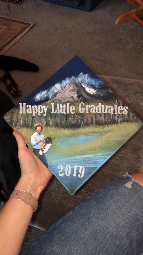 Uri Grad Cap, Grad Cap Art Major, Graphic Designer Graduation Cap, Bob Ross Graduation Cap, Fun Graduation Cap Ideas, Feminist Grad Cap, Art School Graduation Cap, Grad Caps Simple, Art Student Graduation Cap