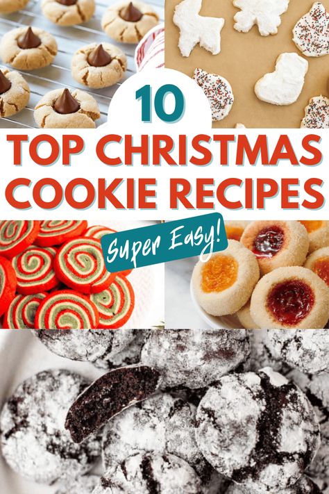 Top 10 Christmas Cookies, Top Christmas Cookies, Ooey Gooey Butter Cookies, Mmm Cookies, Cowboy Cookie Recipe, Homemade Foods, Christmas Cookie Recipes, Spritz Cookies, Chocolate Crinkles