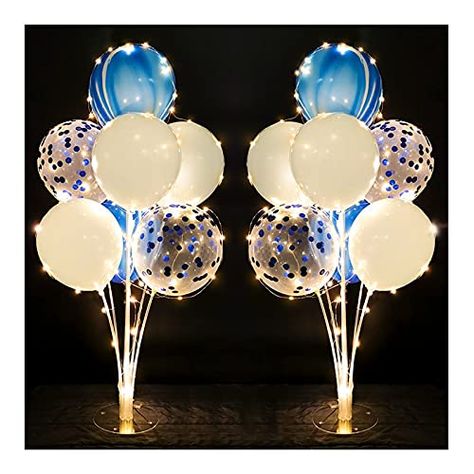 2 Sets Balloon Stand Kit Blue with String Light Table Centerpiece Reusable Balloon Decorations for Party Stick Centerpieces, Balloons Stand, Wedding Anniversary Party Decorations, Light Up Balloons, Balloon Stand, Balloon Holders, Blowing Up Balloons, Table Centerpiece Decorations, Clear Balloons