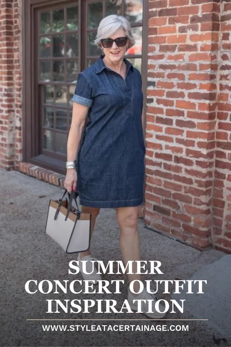 Get inspired with these summer concert outfits for women over 50. No matter what type of concert you’re attending, I have rounded up a collection of concern outfit ideas that are sure to fit the bill. Whether it’s a country concert, a pop or classic rock concert, even a jazz or classical concert – I have plenty of comfortable and chic traveling outfits for summer concerts you can wear at any age! Outdoor Concert Outfit Over 40 For Women, Festival Outfit Over 50, What To Wear To A Country Concert Summer Over 50, Pop Concert Outfit Ideas Summer, Nashville Outfits For Women Over 50 Summer, Summer Outdoor Concert Outfit Ideas, Country Concert Outfit Summer Over 50, Country Concert Outfits Women Over 50, Concert Outfit Over 50