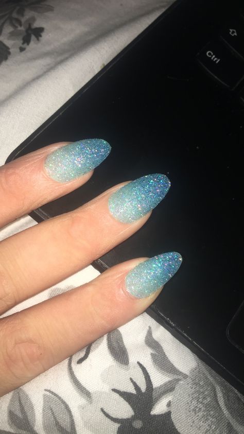 Ocean Blue Sparkle Nails, Small Blue Nails, Blue And Silver Sparkle Nails, Simple Bridal Nails, Silver Sparkle Nails, Ballerina Nails Short, Cinderella Nails, Fade Nails, Anniversary Nails