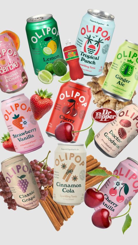 Just a bunch of pop #olipop #pop #soda #coke Olipop Soda, Healthy Soda, Healthy Food Dishes, Peaches Cream, Plant Fibres, Dr Pepper, My Apartment, Cafe Food, Fun Drinks