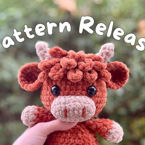 Callie • Knots & Snuggles on Instagram: "Pattern Release + Giveaway! I’m extremely excited to announce the release of Honey the Highland Cow! You can now find it available in my Etsy shop. A huge thank you to all of the amazing testers who helped me perfect this pattern! They all did an amazing job! Swipe to see their adorable cows!! Now for the GIVEAWAY (CLOSED): 🪻 Follow me, like, save, and share the first slide of this post to your story! 🪻 Comment below and tag 2-3 people who might be interested! 🪻 Keep in mind I will be sending the pattern via email so if you win you will need to have one! I’ll be picking winners in a week, good luck! Tags #crochet #crocheter #crocheted #crochetplushie #amigurumi #amigurumipattern #crochetlover #yarn #fiberart #yarnaddict #amigurumiplushie #amigu Hiland Cow Crochet Pattern, Crochet Highland Cow Free Pattern, Fluffy Cow Crochet, Cow Crochet Pattern Free, Crochet Fluffy Yarn, Highland Cow Crochet Pattern, Crochet Highland Cow, Highland Cow Crochet, Crochet Cow Pattern