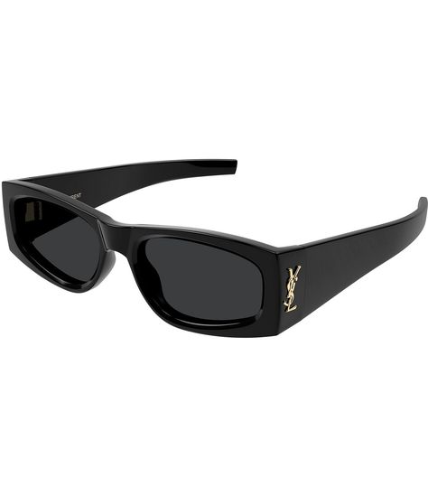 From Saint Laurent, these women's sunglasses feature:Acetate frameRectangle shapeSolid lensNot Rx ableNon-polarizedApprox. 56mm lens- 18mm bridge- 130mm templeImported. Ysl Sunglasses Women, Ysl Shades, Y2k Shades, Feminine Glasses, Saint Laurent Women, Ysl Sunglasses, Saint Laurent Sunglasses, Sunglasses Women Fashion, Black Luxury