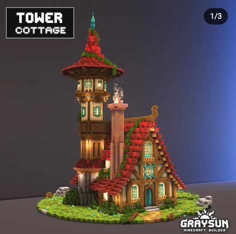 Minecraft Fantasy House With Tower, Minecraft Tower Layout, Minecraft Tower House Ideas, Minecraft Tower Ideas Cottagecore, Minecraft Wizard Tower Interior, Minecraft Fantasy Library, Minecraft Magic Shop, Minecraft Fairy Tower, Minecraft Enchantment Tower