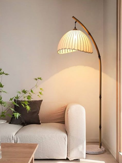 Japandi Lighting, Fabric Floor Lamp, Bamboo Floor Lamp, Japandi Interiors, Floor Lamp Styles, Interior Minimalista, Japandi Interior, White Floor Lamp, Japandi Style