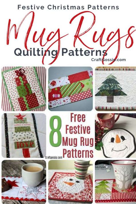 8 Free Quilted Christmas Mug Rug Patterns – Quilting Rug Mugs, Christmas Mug Rugs, Mug Rug Tutorial, Christmas Quilting Projects, Quilted Coasters, Christmas Quilting, Mug Rug Patterns, Rug Tutorial, Christmas Sewing Projects