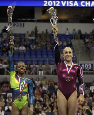 Jordyn Wieber, right, and Gabby Douglas. Last time was Shawn and Nastia. Now it's Jordyn and Gabby. Golden Party, Saint Louis University, Olympic Badminton, Nadia Comaneci, Olympic Games Sports, Jordyn Wieber, Gabby Douglas, Nastia Liukin, Shawn Johnson