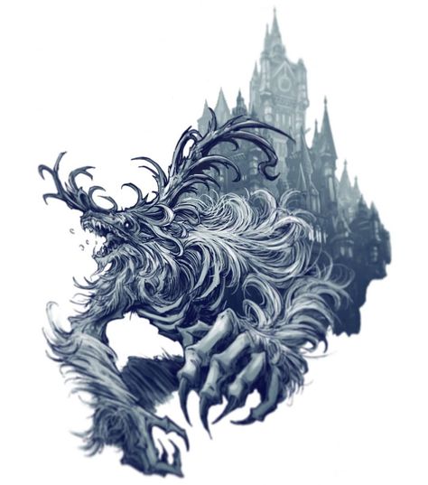 John Devlin Illustration Bloodborne Tattoo Design, Bloodborne Beast Art, Bloodborne Comic Art, Great Ones Bloodborne, Bloodborne Great Ones Art, Bloodborne Concept Art, Dark Souls Tattoo, Soul Tattoo, Manga Tattoo