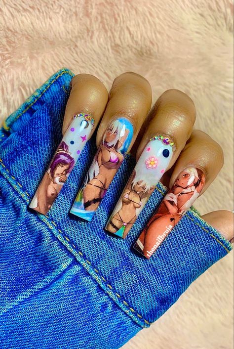 Feminism Nails, Ugly Nails Weird, Goofy Nails, Uwu Nails, Cursed Nails, Manga Nails, Silly Nails, Mango Nails, Nails Brown Skin