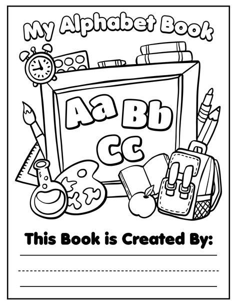 Alphabet Cover Page, Abc Design, Cover Pages For School Books, English Book Cover, Abc Books Preschool Free Printables, Alphabet Books For Preschool, Letter Books Preschool Free Printable, Alphabet For Coloring, Abc Books Preschool