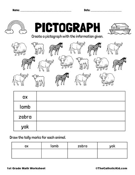 Noah's Ark Pictograph Worksheet - TheCatholicKid.com Pictograph Worksheet, Noun Test Worksheet For Grade 1, Pictographs Grade 2, Pictograph Worksheet For Grade 1, Noah’s Ark Coloring Sheet, Activities For 1st Graders, Scientific Notation Worksheet, Measurement Worksheets, Catholic Homeschool