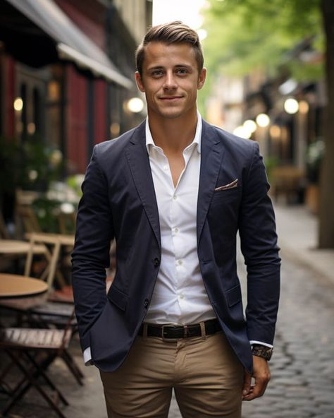 Casual Blue Blazer, Blue Pants Outfit Work, Men Business Casual Outfits, Navy Blue Blazer Outfit, Blazer Men Outfit, Blue Blazer Outfit Men, Sport Coat Outfit, Navy Blazer Men, Blue Pants Outfit