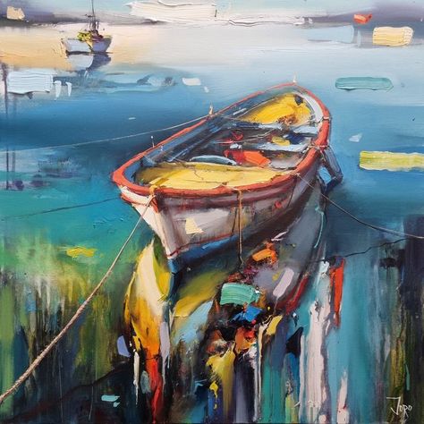 Artist Georgi Kolarov Fishing Boat Painting, Boat Painting Acrylic, Boats Painting, Boat Paint, Boat Art, Boat Painting, Paintings I Love, Fishing Boat, Fish Painting