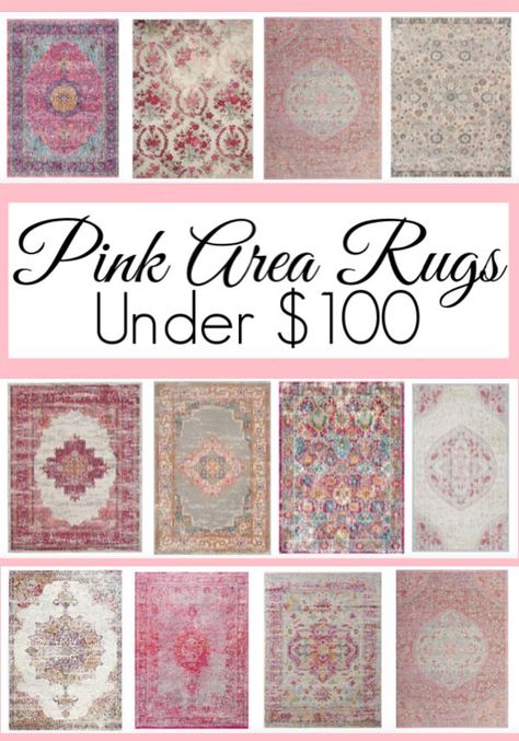 A shopping guide with 12 Pink Area Rugs for under $100. Perfect for cottage bedroom decor with rug styles that include traditional rugs, medallion rugs, and distressed rug styles. Pink Rug Living Room, Rug Bedroom Ideas, Girls Bedroom Rug, Cottage Bedroom Decor, Cleaning Area Rugs, Guest Bedroom Makeover, Pink Area Rugs, Office Area Rugs, Farmhouse Area Rugs