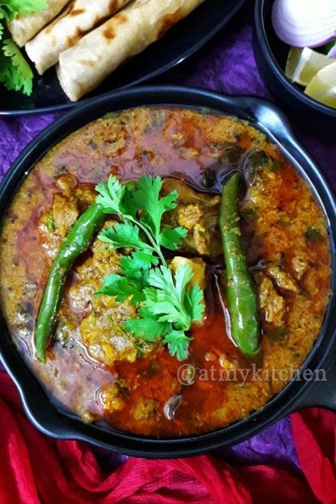 Chettinad Mutton Kuzhambu / Mutton Curry / South Indian Mutton Curry - At My Kitchen Chettinad Mutton Curry, Indian Mutton Curry Recipes, Mutton Recipes Indian Gravy, Easy Mutton Curry Recipe, Indian Mutton Recipes, Lamb Curry Recipes, Mutton Gravy, Mutton Curry Recipe, Mutton Recipe