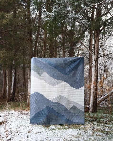 Annette on Instagram: "This #RidgesQuilt is officially finished, packaged, and delivered to its new home! This quilt was commissioned by a dear friend as a gift to her husband and it was such a joy to create. I used @robertkaufman Essex Linens Yarn-Dyed in Homespun Navy, Nautical, Denim, Shale, Steel, and Homespun Silver. Stay tuned for a two-in-one post of the crazy quilt back I created to compliment this beautiful design! Ridges quilt pattern by @bookendsquilting." Ridges Quilt Pattern, Modern Mountain Quilt Pattern, Quilt Pattern Mountains, Mountain Quilts Patterns, Quilt Patterns Mountains, Mountain Quilt Patterns, Forest Quilt Pattern, Quilt Mountains, Mountain Quilt Block