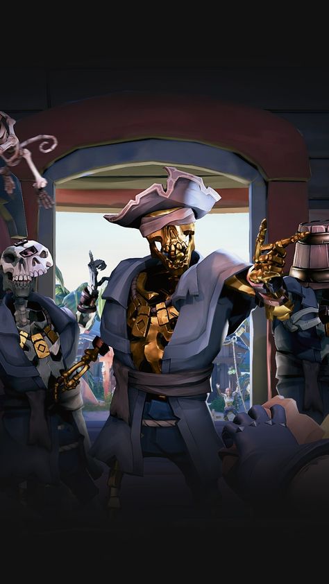 Skeleton, golden skeleton, pirate, pirate skeleton Sea Of Thieves Skeleton, Sea Of Thieves Art, Sea Of Thieves Wallpaper, Sea Of Thieves Game, Three Skeletons, Dnd Tips, Gold Skeleton, Steampunk Pirate, Black Pine