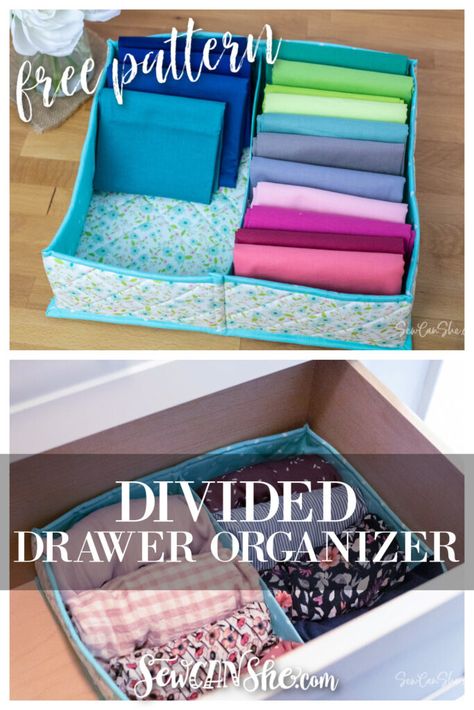 DIY Divided Drawer Organizer – Free Sewing Pattern Diy Drawer Organizer, Drawers And Shelves, Free Sewing Pattern, Fabric Boxes, Drawer Organizer, July Crafts, Sewing Organization, Sewing Studio, Drawer Organisers