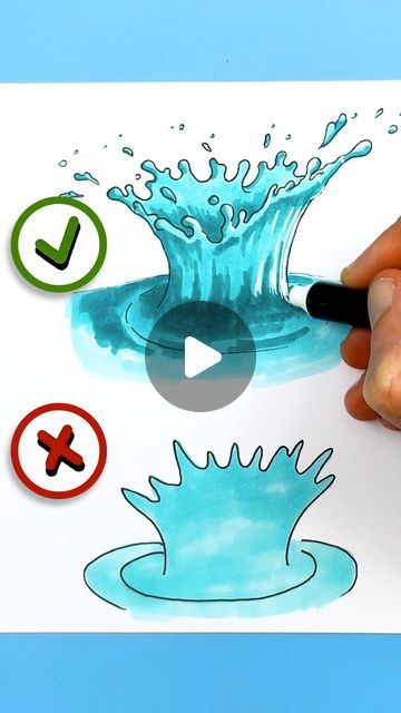 How To Draw Water Step By Step, Water Marker Art, Water Brush Pen Art, Splash Drawing, How To Draw Water, Draw Water, Markers Drawing Ideas, Markers Drawing, Art Learning