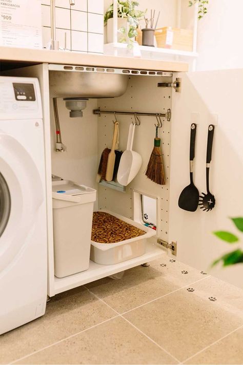 4 ingenious Ikea hacks for pets | Better Homes and Gardens Ikea Utility Room, Catify Your Home, Ikea Kallax Boxes, Kallax Storage, Diy Cat Scratcher, Ikea Laundry, Laundry Cupboard, Under Bathroom Sink, Hidden Litter Boxes