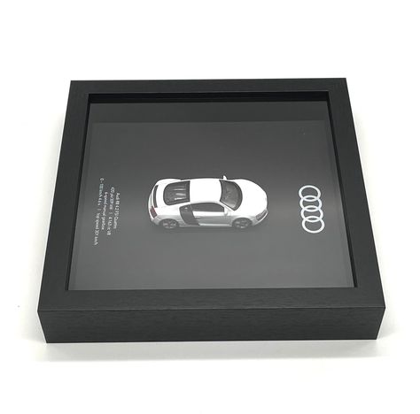 Audi R8 by FRAMEDWHEELS F1 House Decor, Audi R8 Drawing, Hot Wheels Shadow Box Car Storage, Audi Car Decor, Audi Art, Sports Memorabilia Room, 3d Picture Frame, Car Memorabilia, 3d Frames