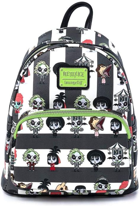 Loungefly Beetlejuice Chibi All Over Print Womens Double Strap Shoulder Bag Purse: Amazon.co.uk: Shoes & Bags Loungefly Backpack, Mini Mochila, Mini Backpacks, Loungefly Bag, Loungefly Disney, Women Bags Fashion, Jansport Backpack, Student Backpacks, Surfs Up