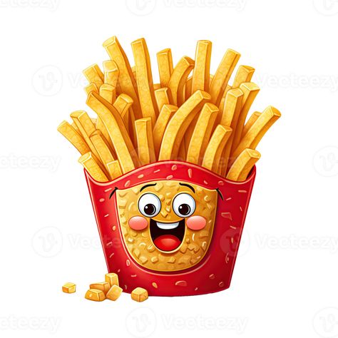 Delicious French Fries Clipart. Crispy Fast Food Illustration for Snack Menus. Generative AI Cartoon French Fries, French Fries Illustration, French Fries Clipart, Chips Drawing, Fries Clipart, Fast Food Illustration, Abc Design, Cartoon Food, Loaded Fries