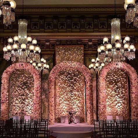 #Trending: 16 Gorgeous Stage Decor Ideas For Your Wedding Reception! - ShaadiWish Magical Ceiling, Reception Stage, Reception Stage Decor, Wedding Stage Backdrop, Wedding Hall Decorations, Wedding Stage Decor, Reception Backdrop, Wedding Reception Backdrop, Wedding Background Decoration