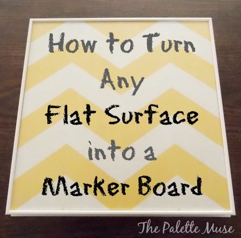 Turn Any Flat Surface into an Erasable Marker Board, with one easy and cheap ingredient! Black Dry Erase Board, Dry Erase Table, Dry Erase Board Wall, Diy Dry Erase Board, Diy Whiteboard, Dry Erase Paint, Kids Bulletin Boards, Diy Marker, Diy Playroom