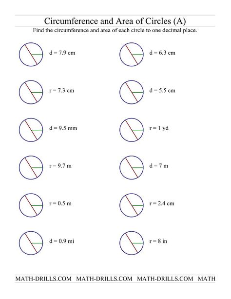 The Circumference and Area of Circles (A) Math Worksheet 7th Grade Math Worksheets, Area Worksheets, Area Of A Circle, Measurement Worksheets, Geometry Worksheets, Mathematics Worksheets, Circle Math, Algebra Worksheets, Learning Tips