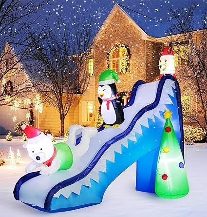 9 FT Christmas Inflatables Outdoor Decorations, Funny Slide Scene Inflatable with Reindeer Penguin Polar Bear Built-in LED Light for Party Blow-Up Yard Lawn Garden Christmas Decor Garden Christmas Decor, Funny Christmas Decorations, Halloween Blow Ups, Inflatable Christmas Decorations Outdoor, Inflatable Christmas Decorations, Inflatable Pumpkin, Inflatable Slide, Outdoor Inflatables, Inflatable Decorations