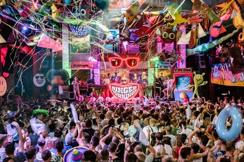 elrow Ibiza - Amnesia - Info, DJ listings and tickets | Ibiza Spotlight Warehouse Project, Crazy Costumes, Ibiza Outfits, Event Website, Outfit Collage, Free Day, Artwork Images, Balearic Islands, Stage Design