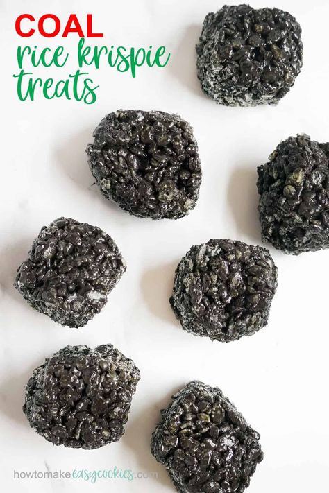 Lumps Of Coal, Krispie Treats Christmas, Rice Krispie Treats Christmas, Bake Christmas, Christmas Coal, Black Food Coloring, Krispy Treats, Marshmallow Treats, Black Food