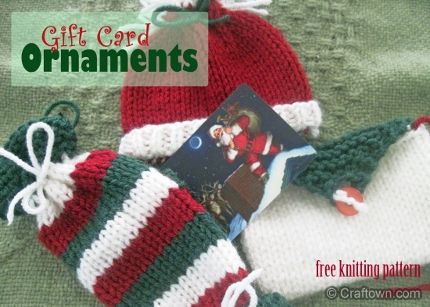 Thinking Christmas already? These gift card holder ornaments from Craftown are cute, easy and, in different colors would be great for different occasions. Card Ornaments, Holiday Gift Card Holders, Simple Holiday Gifts, Christmas Knitting Patterns Free, Christmas Knit, Gift Card Holders, Holiday Gift Card, Christmas Knitting Patterns, Crochet Christmas Ornaments