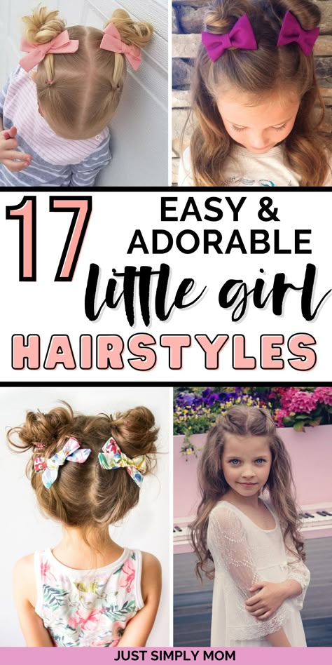 Simple and cute hairstyles for toddler or little girls with medium to long hair. From braids and twists to half up ponies, there's something unique for all Simple And Cute Hairstyles, Easy Toddler Hairstyles, Girls Hairdos, Toddler Hair Styles, Picture Day Hair, Cute Toddler Hairstyles, Easy Little Girl Hairstyles, Medium To Long Hair, Girl Hair Dos