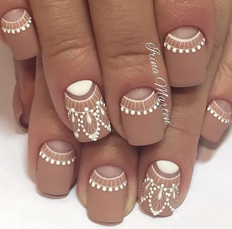 half-moon-nail-art - 40 Half Moon Nail Art Ideas <3 <3 More Boho Matte Nails, Indian Nail Art Designs, Henna Design Nails, Indian Inspired Nails, Boho Short Nails, Matte Wedding Nails, Indian Nails Design, Fun Nude Nails, Wedding Nails Boho