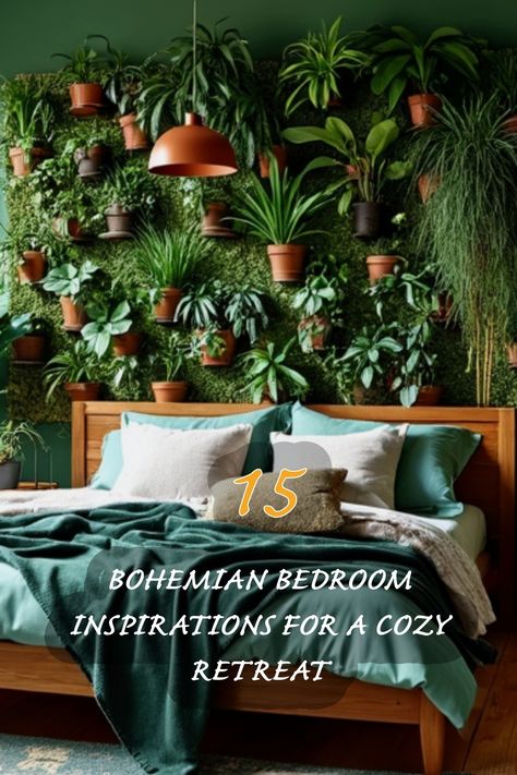 I absolutely love how this bohemian bedroom brings the beauty of nature indoors! With lush greenery and cozy textiles, it creates a perfect retreat. The layered pillows and soft throws invite relaxation, while the plant wall adds a refreshing touch. This space is a true testament to how plants can transform a bedroom into a tranquil oasis. Let’s dive into these inspirations and explore the perfect blend of comfort and style! Bedroom Plants And Greenery Ideas, Jungle Bedroom Aesthetic, Jungle Style Interior, Greenery In Bedroom, Biophilic Design Bedroom, Dark Maximalist Bedroom, Biophilic Bedroom, Lush Bedroom, Jungalow Bedroom