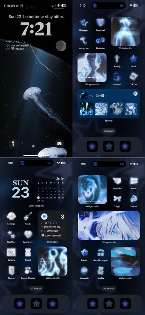 Dark Blue Theme Phone, Cybercore Phone Wallpaper, Dark Blue Aesthetic Lockscreen, Cybercore Iphone Layout, Blue Themed Phone Layout, Dark Blue Ios 16 Homescreen, Dark Blue Phone Layout, Dark Blue Homescreen Layout, Dark Blue Iphone Layout