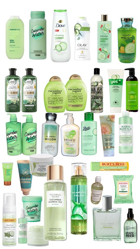 Yeah i know most of this has nasty preservatives if you like cucumber get things without them 🫶🫶 i love cucumber scent so much i have to try the urban hydration shampoo Cucumber Scent, Body Hygiene, Skin Care Essentials, The Urban, Smell Good, Glow Up?, Cucumber, Self Love, Body Care