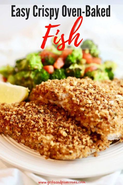 This Crispy Oven Baked Grouper recipe checks all of the boxes; this oven baked fish is quick, easy, fuss-proof, foolproof, and every last bite of the fish is pure crunchy, flaky, deliciousness! #dinner, #dinnerrecipes, #easydinner, #easyrecipes, #fish, #healthyrecipes, #sundaysupper via @gritspinecones Grouper Fish Recipes, Grouper Recipe, Baked Grouper, Grouper Recipes, Oven Baked Fish, Grouper Fish, Fish Recipes Baked, How To Cook Fish, Baked Fish