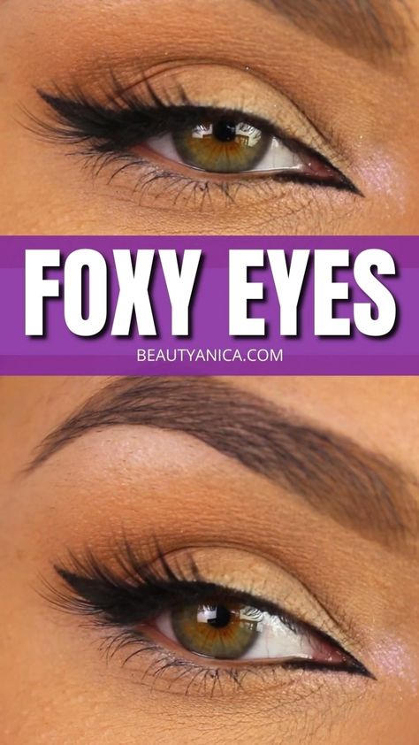 Glory Makeup Tutorial, Simple Foxy Eye Makeup, Styles Of Eyeliner, Eye Makeup Ideas Tutorial, Type Of Eyeliner For Eye Shape, How To Eye Makeup, Eyeliner Styles Tutorials, Sanpaku Eyes Makeup, Foxy Eyeliner Tutorial