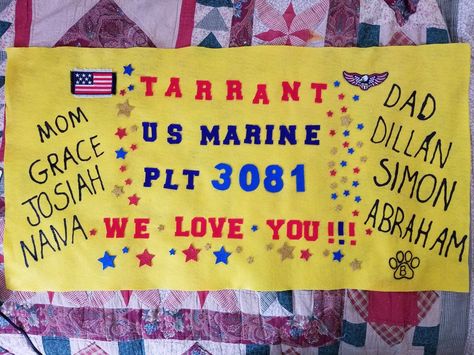 Our Marine Moto Run Sign made out of felt. https://www.etsy.com/listing/565227259/marine-doll-usa-marines-corps-handmade Marine Daughter, Marine Corps Bootcamp, Welcome Home Soldier, Marines Corps, Marine Corps, Paper Shopping Bag, Making Out, Soldier, Coaching