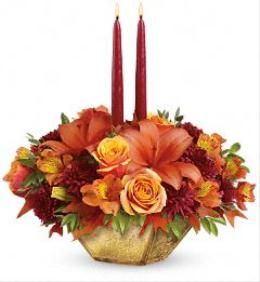 Thanksgiving Bouquet, Burgundy Candles, Gold Centerpiece, Thanksgiving Flowers, Gold Centerpieces, Asiatic Lilies, Harvest Gold, Flower Boutique, Flowers Arrangements