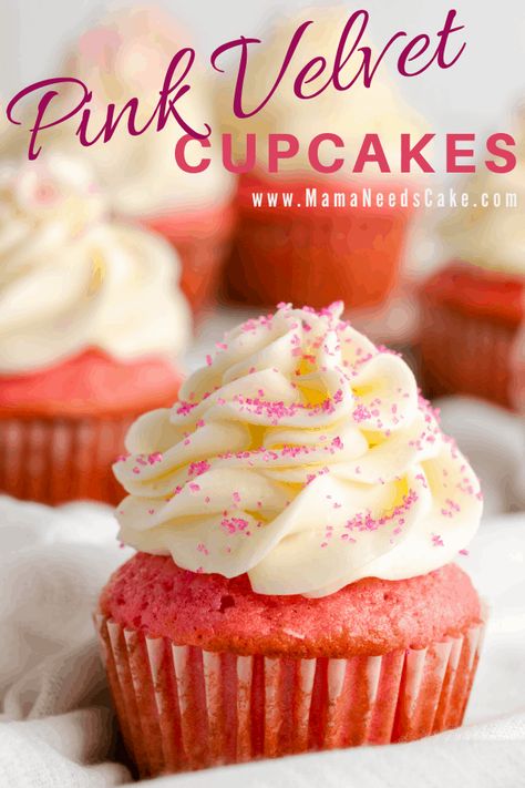 These Pink Velvet Cupcakes are moist and fluffy with a homemade cream cheese frosting. This cupcake is the perfect dessert to enjoy as the weather warms up! These cupcakes are perfect for a birthday party or just to enjoy during the day! You'll love them! Pink Velvet Cake, Homemade Cream Cheese Frosting, Mocha Cheesecake, Pink Velvet Cupcakes, Valentines Recipes Desserts, Homemade Cream Cheese, Low Carb Cheesecake, Valentine Desserts, Cheese Tasting