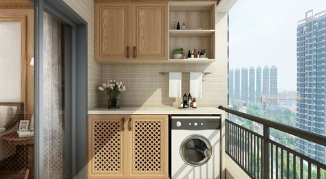 Utility In Balcony, Terrace Laundry Room Ideas, Balcony Laundry Ideas Apartment, Small Balcony Laundry Ideas, Laundry At Balcony, Balcony Utility Ideas, Washing Machine Area Ideas In Balcony, Balcony Washing Machine Ideas, Washing Machine In Balcony