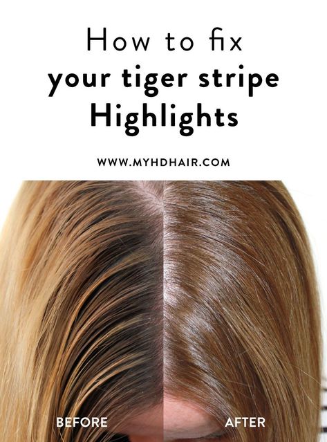 How to fix your tiger stripe Highlights How To Get Rid Of Highlights Hair, Stripy Highlights Blondes, Tiger Stripe Highlights, T Bar Highlights, Tiger Stripes Hair, Streaky Highlights, Bad Highlights, Hair Color Correction, At Home Highlights