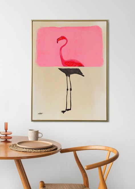 Contemporary Flamingo Portrait in Realistic and Abstract Art Styles With Pink Color Background, Statement Art Print or Gallery Wall Art - Etsy Large Art Bedroom, Abstract Wall Prints, Painting Ideas Pink Background, Painted Flamingo, Pink Color Background, Background S, Pink Gallery Wall, Artist Lifestyle, Abstract Wall Art Living Room