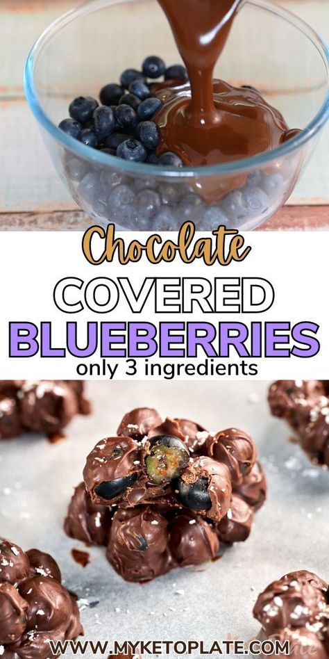 Make these easy Chocolate Covered Blueberries with just three ingredients: blueberries, chocolate, and coconut oil. They're a tasty dessert loaded with nutrients and ready in just 10 minutes. Each blueberry is coated in smooth melted chocolate, creating a treat that's both visually appealing and delicious. It's a simple pleasure that can instantly brighten your day! Diy Snack Recipes, Chocolate Covered Blueberries, Homemade Dark Chocolate, Diy Healthy Snacks, Chocolate And Coconut, Keto Candy, Unique Desserts, Blueberry Recipes, Melted Chocolate